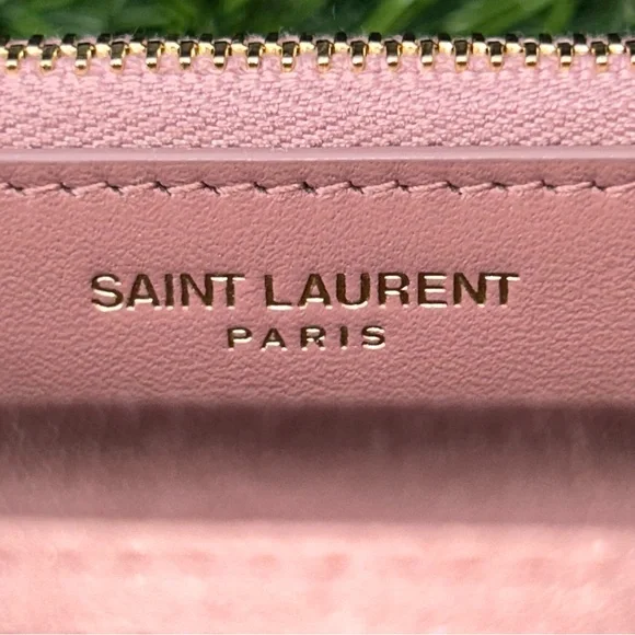 SAINT LAURENT KATE TASSEL CLUTCH ON CHAIN ROSE PINK SATIN GOLD HARDWARE NEW!